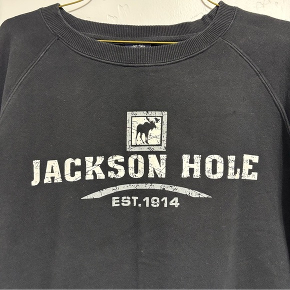 BAC Adult Large Pullover Crewneck Sweatshirt Jackson Hole Wyoming Moose Black - Picture 2 of 8